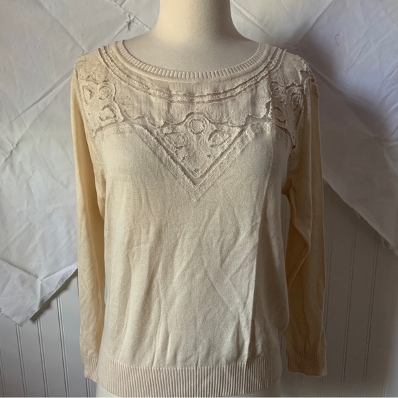 Celyn B. Elisabetta Franchi Ivory Lace Cut Outs Sweater IT 40 US 6 Sz Sm - Picture 2 of 13